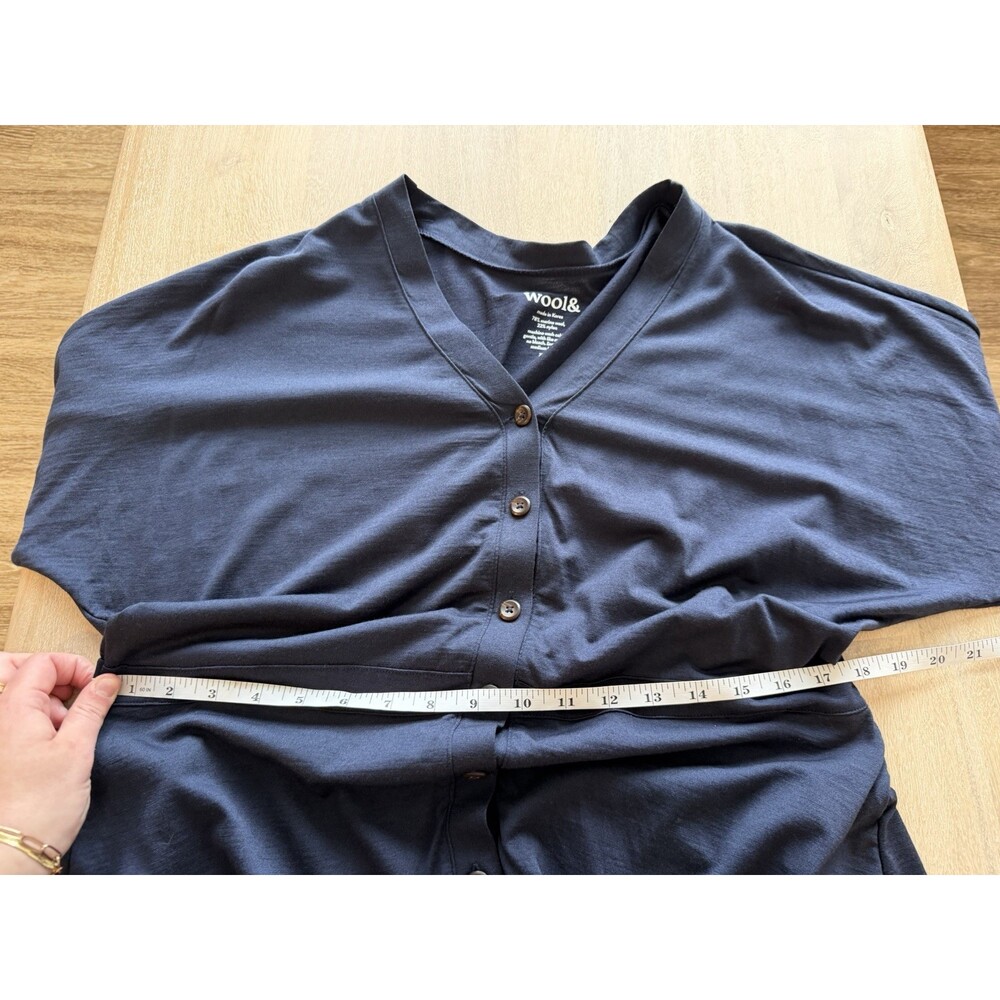 Wool& Amalya Button-Front Dress in Navy Size XL Dolman Sleeves V Neck - Picture 6 of 7